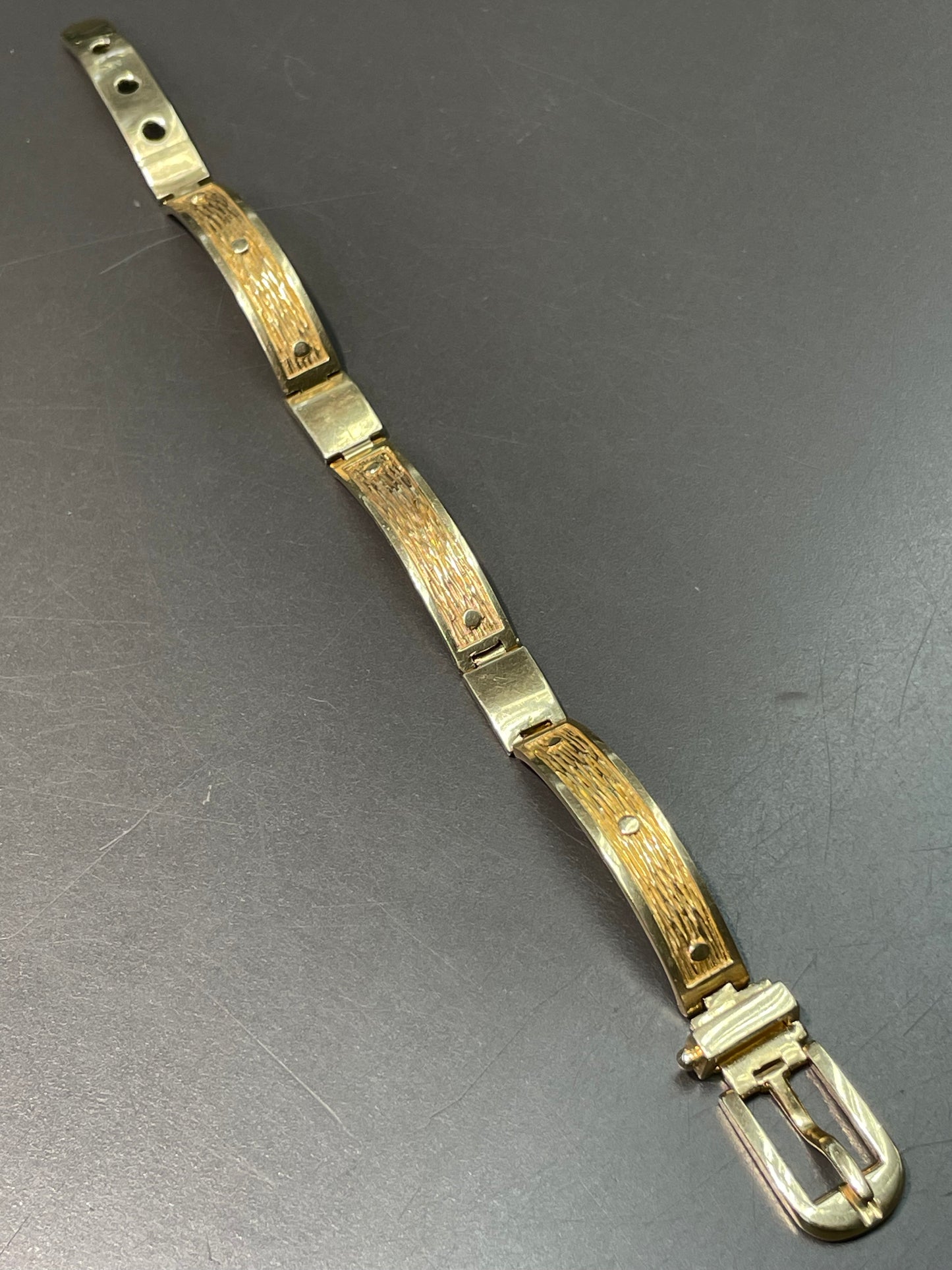 Vintage Hammerman Brothers 14K Yellow Gold Adjustable Buckle Belt Bracelet