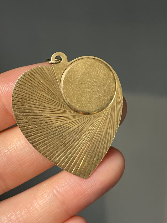 Vintage 14K Yellow Gold Large Engine Turned Heart Charm
