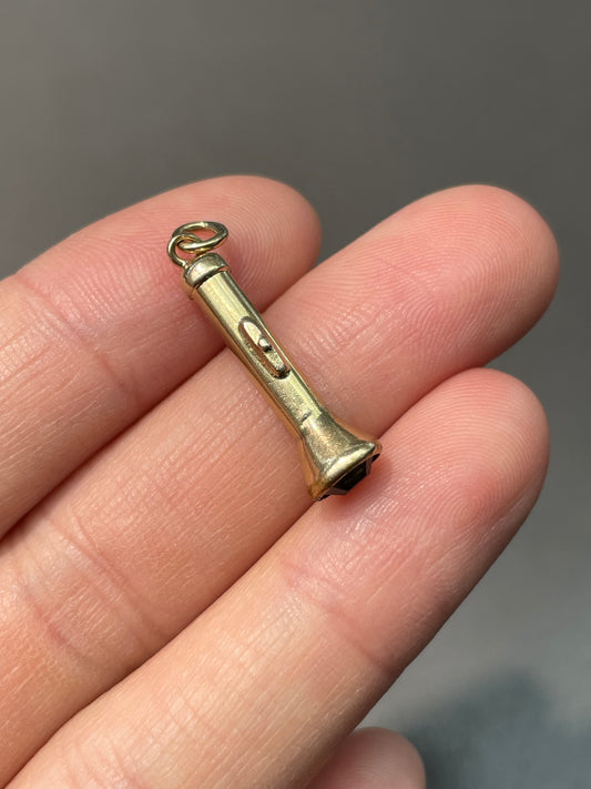 Vintage 14K Yellow Gold Green Paste Flashlight Charm