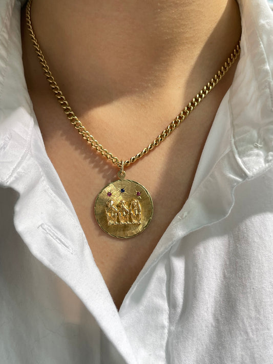 Vintage 14K Yellow Gold Large "Three Wise Monkeys" Pendant