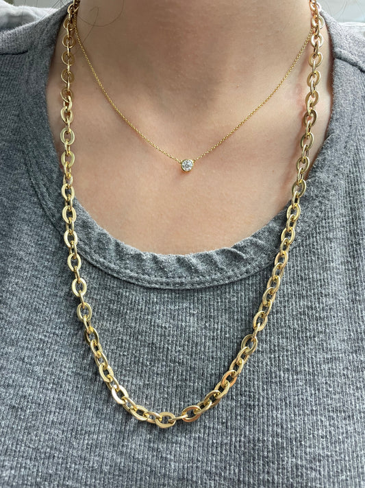 14K Yellow 6.5 mm Hollow Oval Cable Link Chain Necklace 24.0 inch