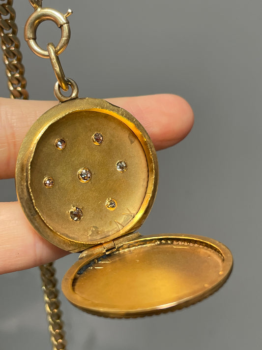 Antique 14K Yellow Gold 1.18 CTW Diamond Starburst Locket Pendant