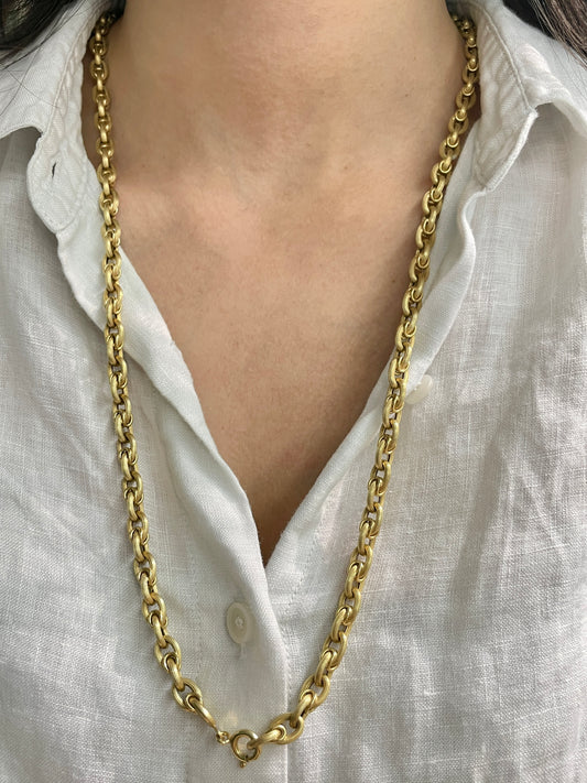 Vintage 14K Gold Grooved Open Oval Link Chain Necklace