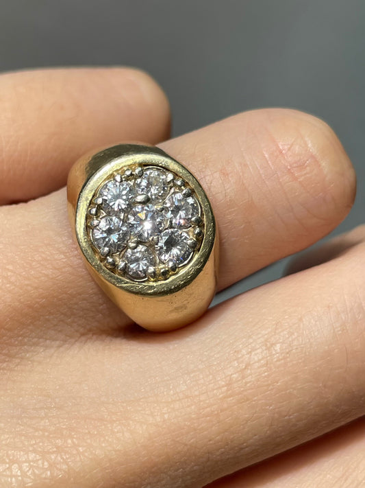 Vintage 14K Yellow Gold 1.40 CTW Diamond Cluster Signet Ring