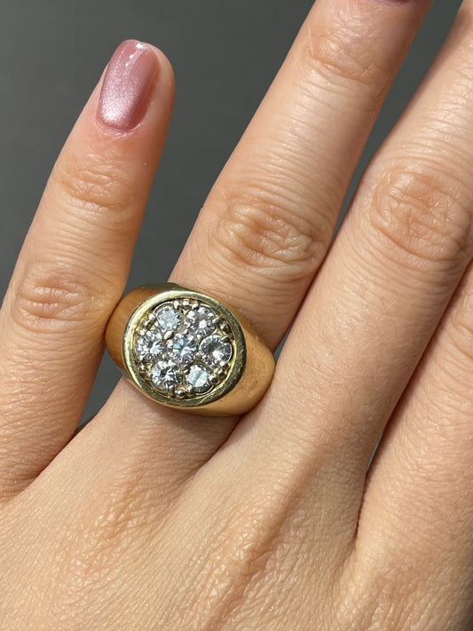 Vintage 14K Yellow Gold 1.40 CTW Diamond Cluster Signet Ring