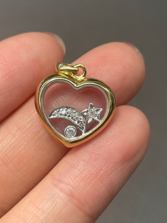 14K Yellow Gold Diamond Floating Heart Shaker Pendant