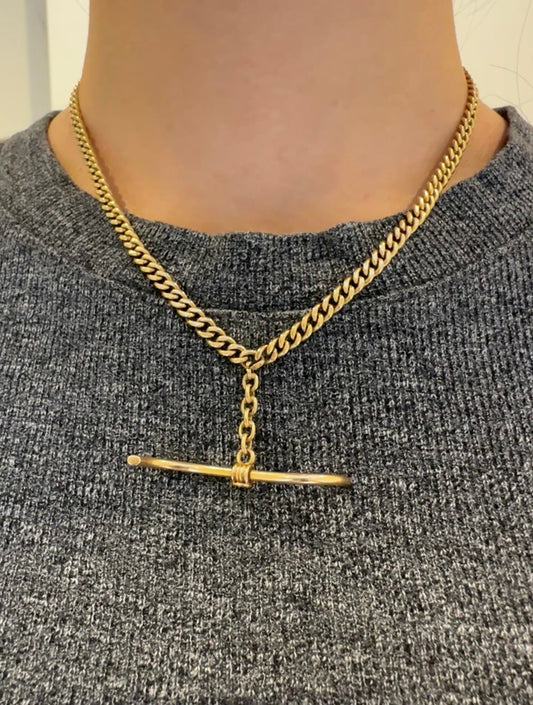 Vintage 14K Yellow Gold 4.0 mm Curb Link Albert Watch Chain Necklace