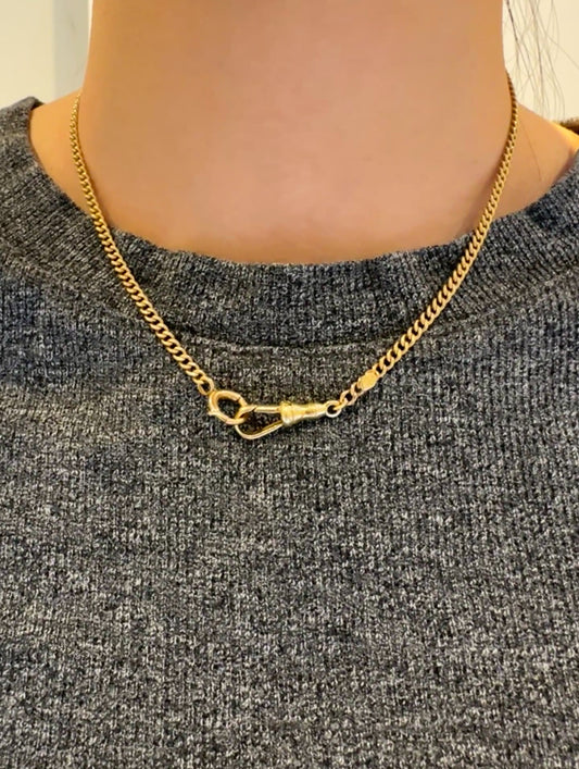 Vintage 14K Yellow Gold 3.0 mm Curb Link Watch Chain Necklace 16.0 inch