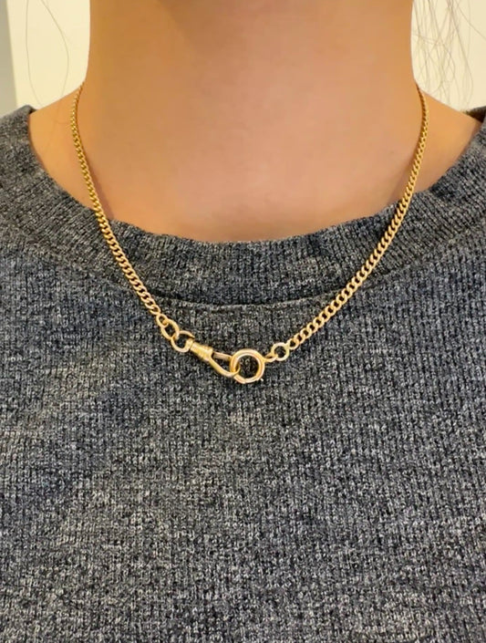 Vintage 14K Yellow Gold 3.0 mm Curb Link Watch Chain Necklace 16.0 inch