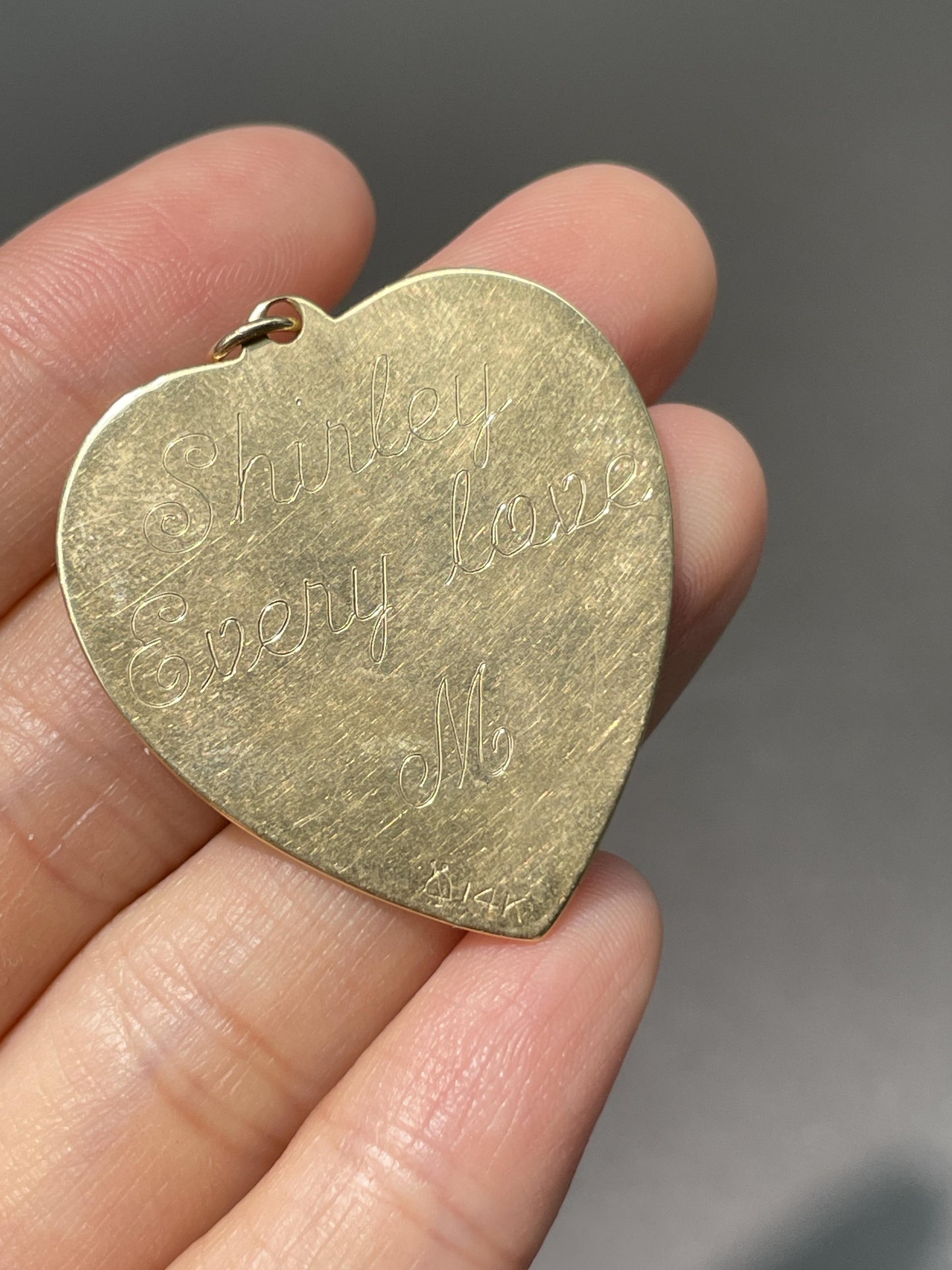 Vintage 14K Gold Large Engine Turned Heart Charm