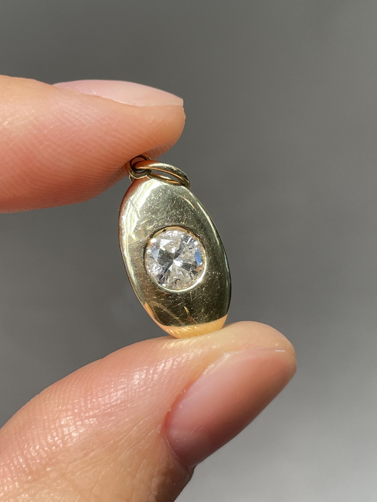 14K Gold 0.50 CTW Diamond Bezel Oval Charm