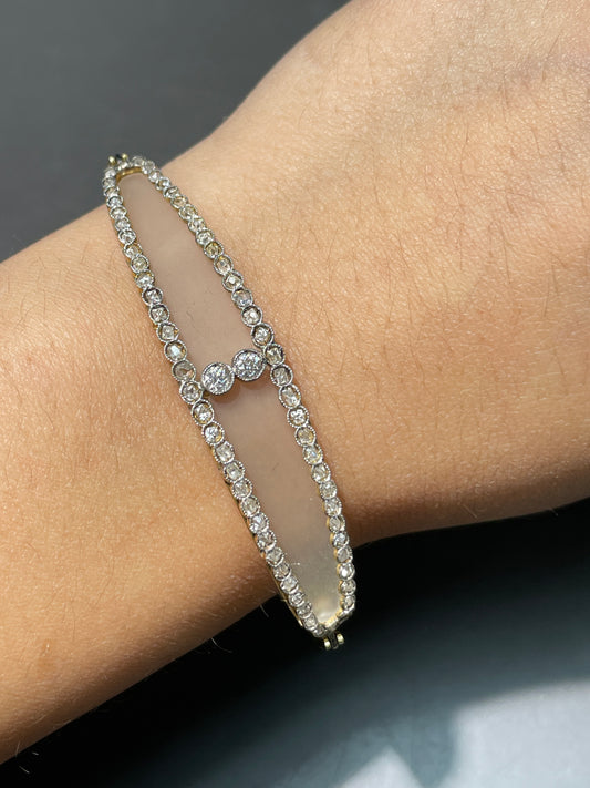 Antique French 18K Gold Topped Platinum Diamond Camphor Glass Bracelet