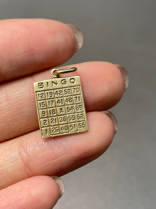 Vintage 14K Yellow Gold Bingo Board Game Charm Pendant