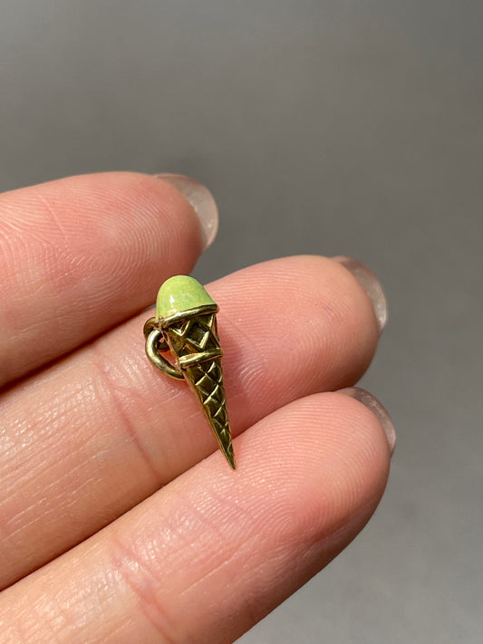Vintage 14K Yellow Gold Enamel Ice Cream Cone Charm Pendant