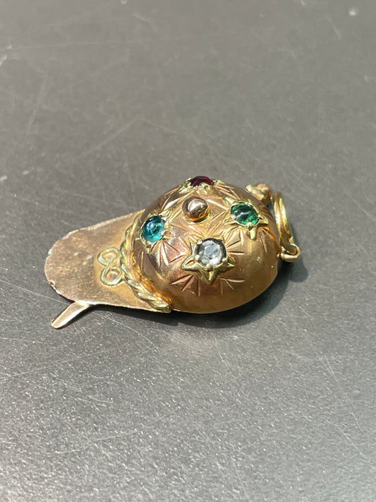 Vintage 14K Rose Gold Paste Jockey Cap and Whip Charm Pendant