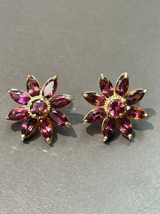 14K Yellow Gold 3.24 CTW Tourmaline Flower Cluster Earring