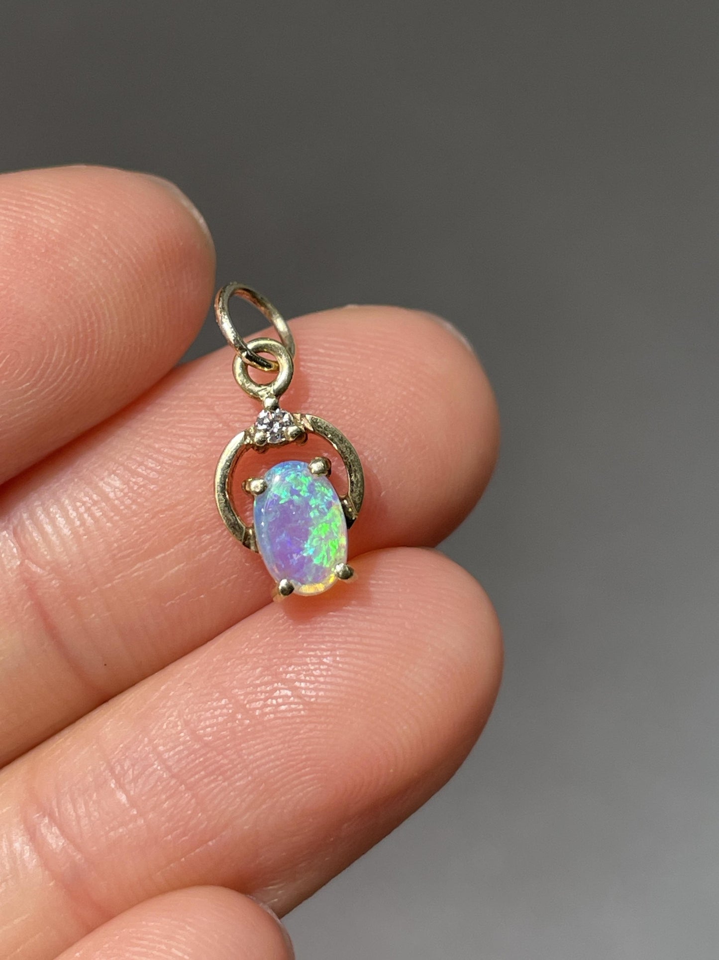 Vintage 14K Gold Opal Diamond Charm