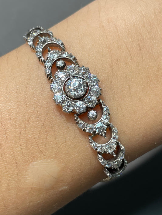 Antique Georgian 14K Yellow Gold Topped Silver 3.28 CTW Cluster Bracelet