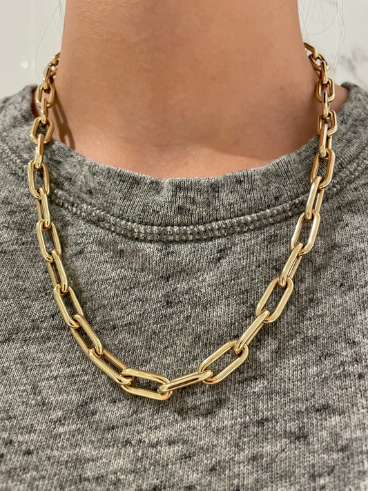 14K Yellow Gold Hollow 8.5 mm Puffy Paper Clip Link Chain Necklace 20.5 inch