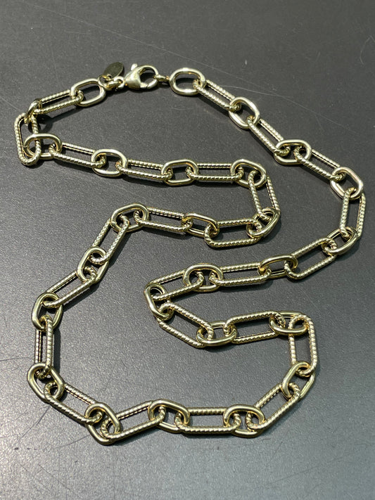 14K Yellow Gold Hollow 6.0 mm Ribbed Trombone Link Chain Necklace 18.0 inch