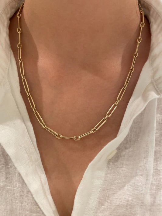 14K Yellow Gold Hollow 4.0 mm Trombone Link Chain Necklace 22.25 inch