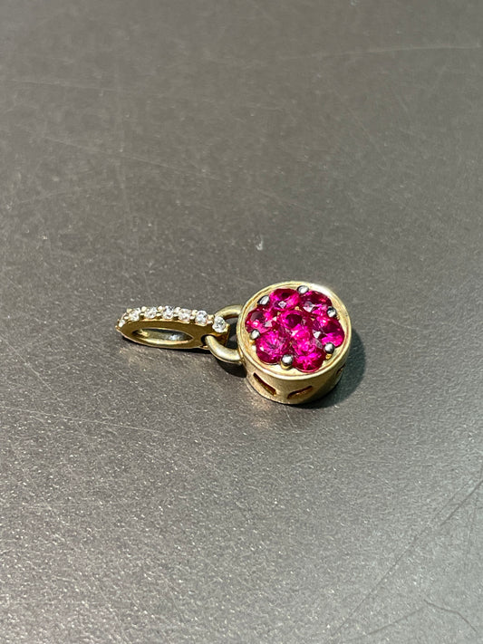 14K Yellow Gold Ruby Cluster Diamond Charm