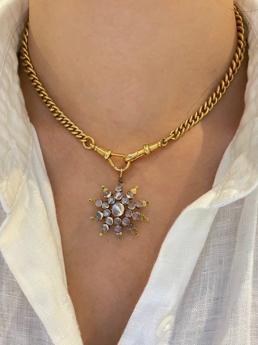 Antique 14K Gold Ceylon Moonstone Starburst Pendant