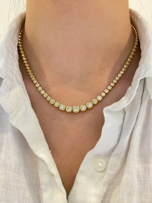 14K Gold 6.25 CTW Diamond Bezel Graduated Tennis Necklace