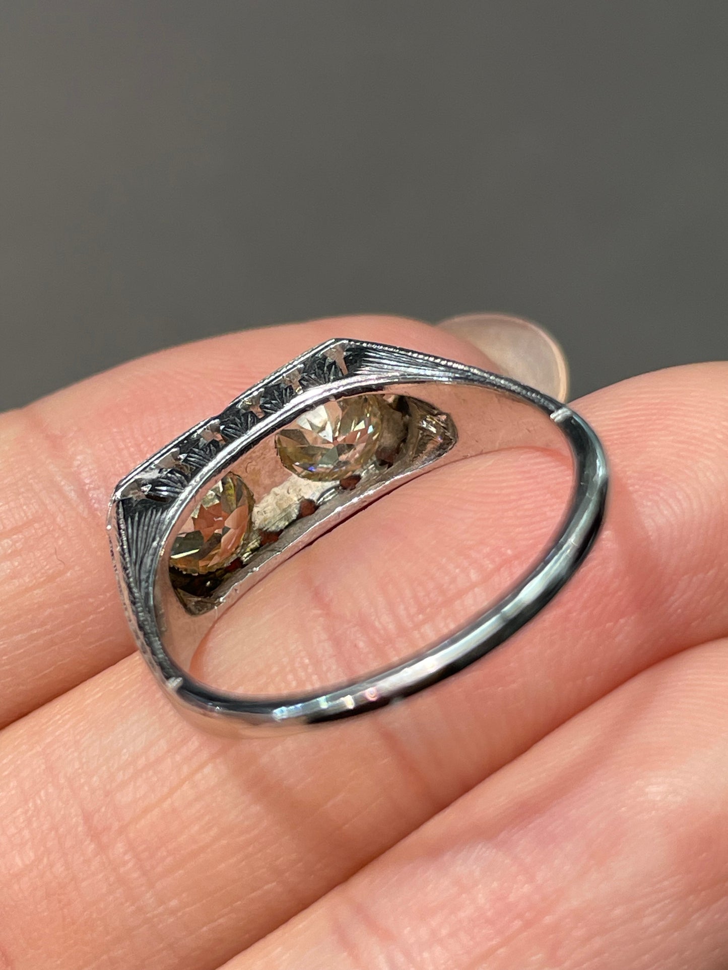 Antique Edwardian 18K White Gold 1.64 CTW Diamond Toi Et Moi Ring