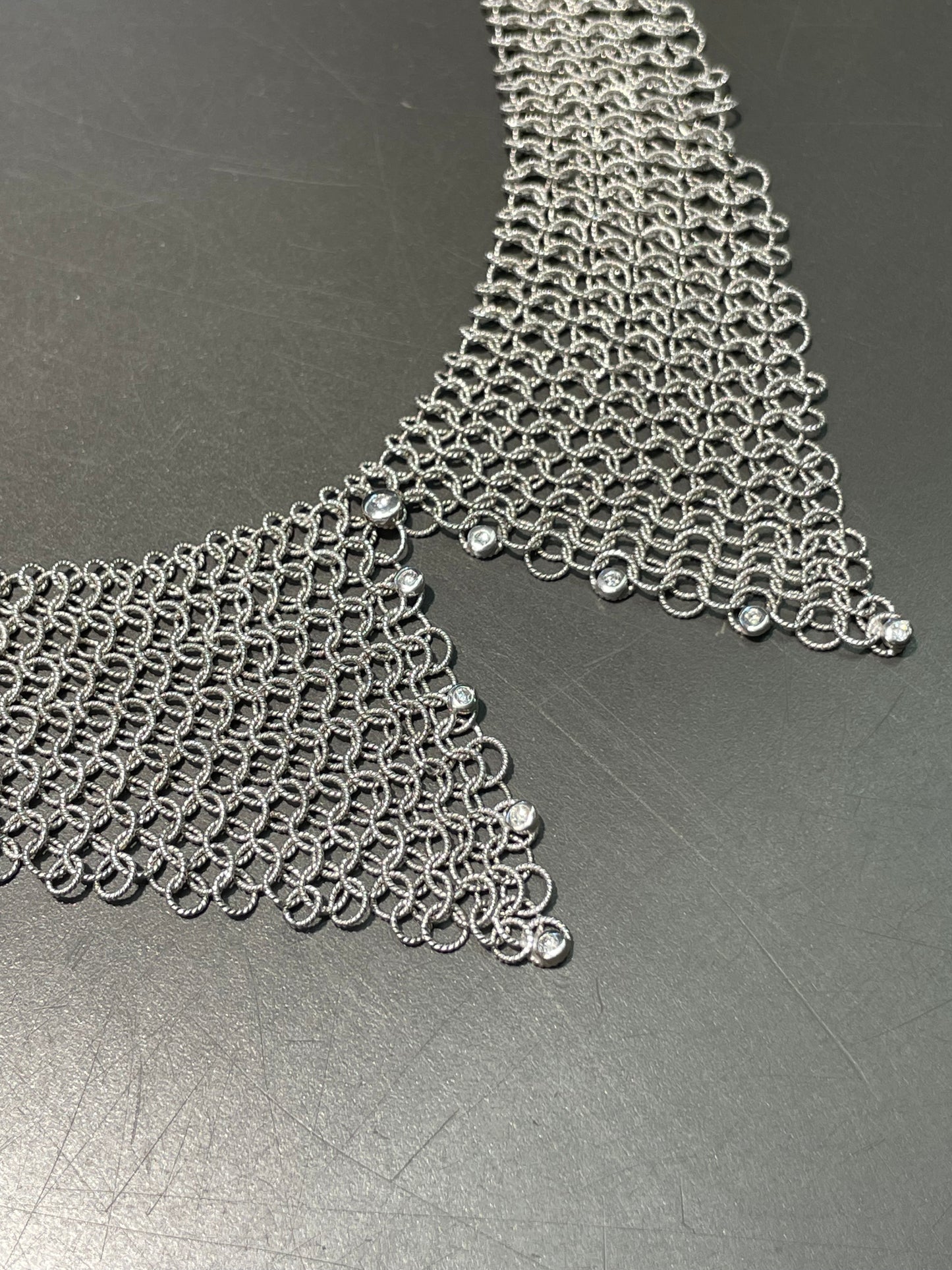 18K White Gold 0.18 CTW Diamond Mesh Collar Statement Necklace