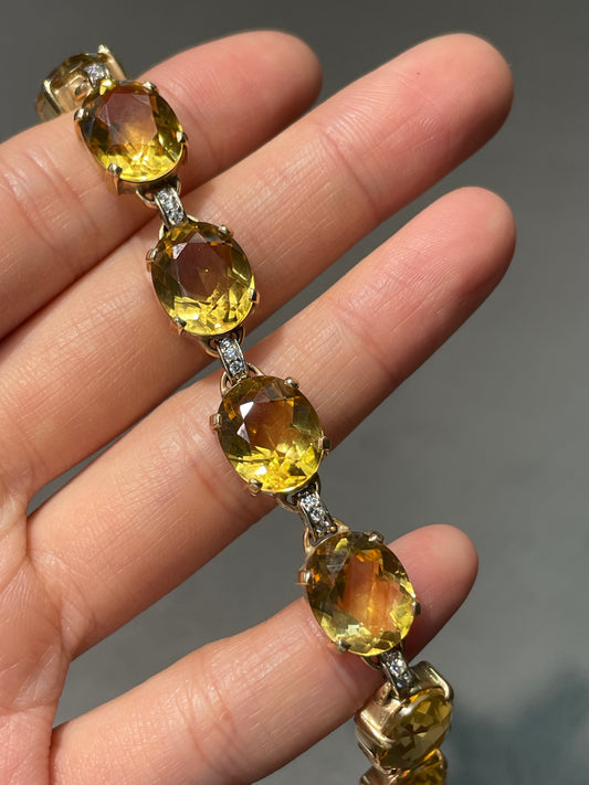 Vintage 14K Yellow Gold Citrine 34.47 CTW Citrine Diamond Bracelet