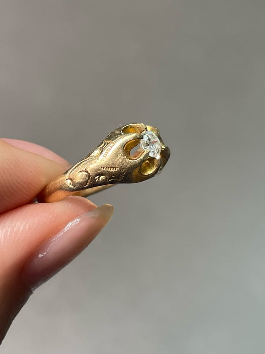 Antique 14K Yellow Gold 0.15 CTW Diamond Motif Belcher Ring SZ 4