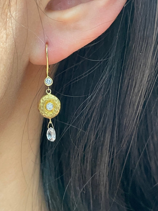 14K Gold 1.28 CTW Briolette Diamond Drop Earrings