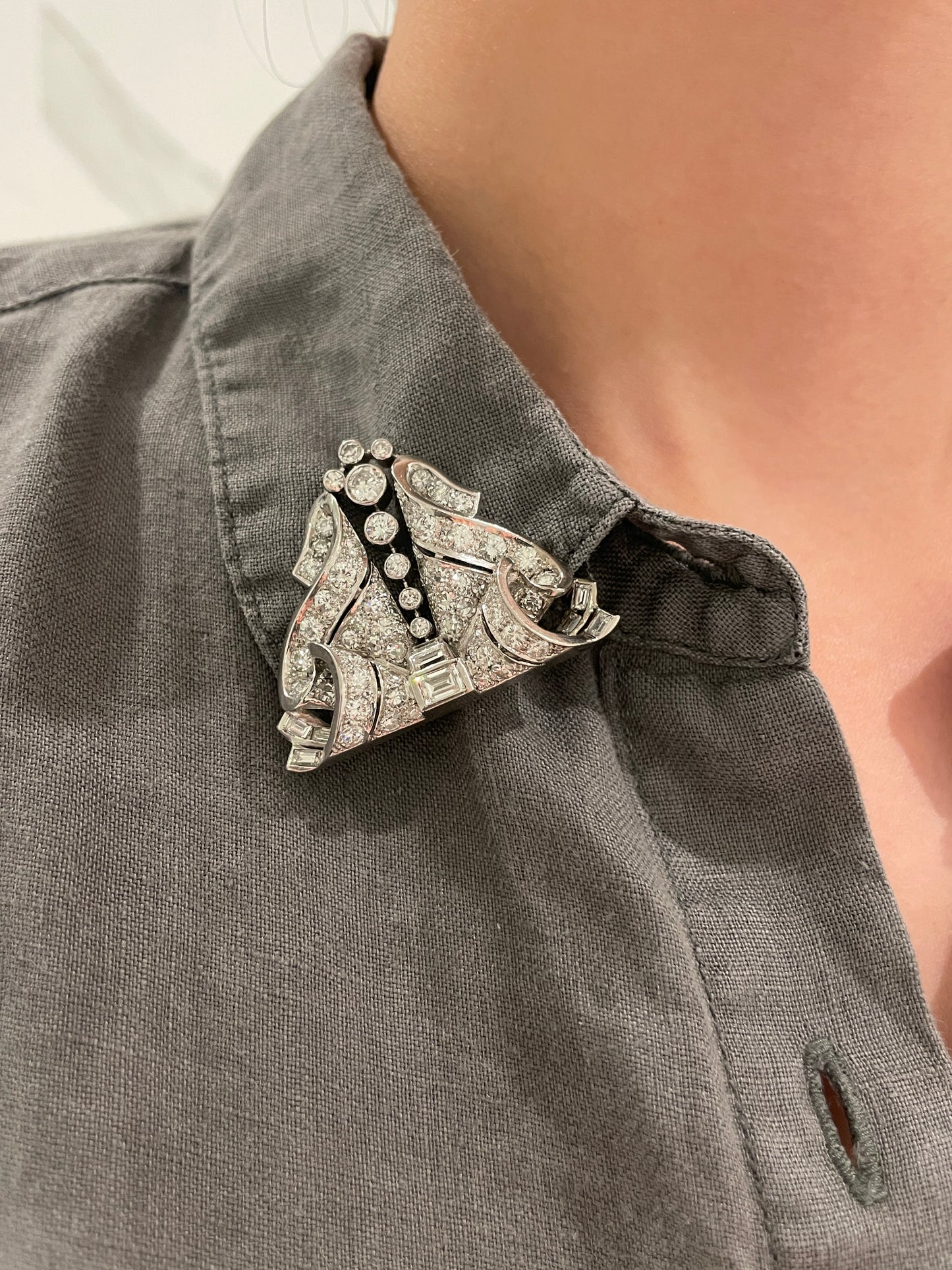 Art Deco Platinum 12.38 CTW Diamond Double Dress Clip Brooch