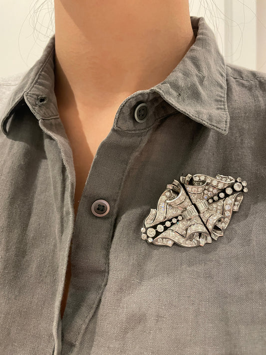 Art Deco Platinum 12.38 CTW Diamond Double Dress Clip Brooch