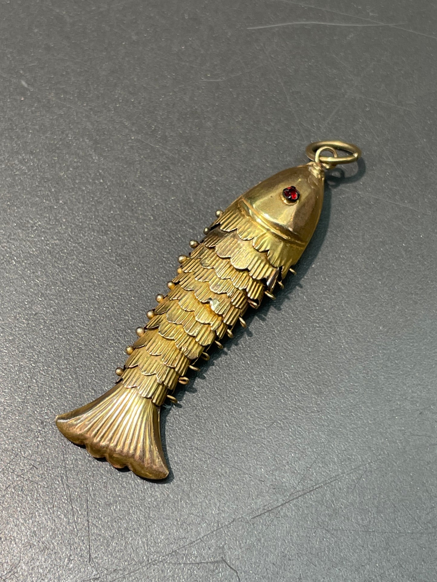 Vintage 14K Yellow Gold Large Articulated Fish Charm Pendant