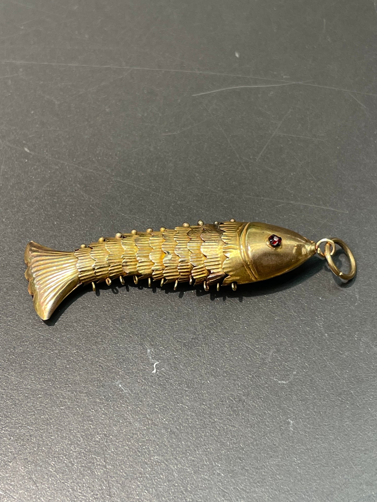 Vintage 14K Yellow Gold Large Articulated Fish Charm Pendant