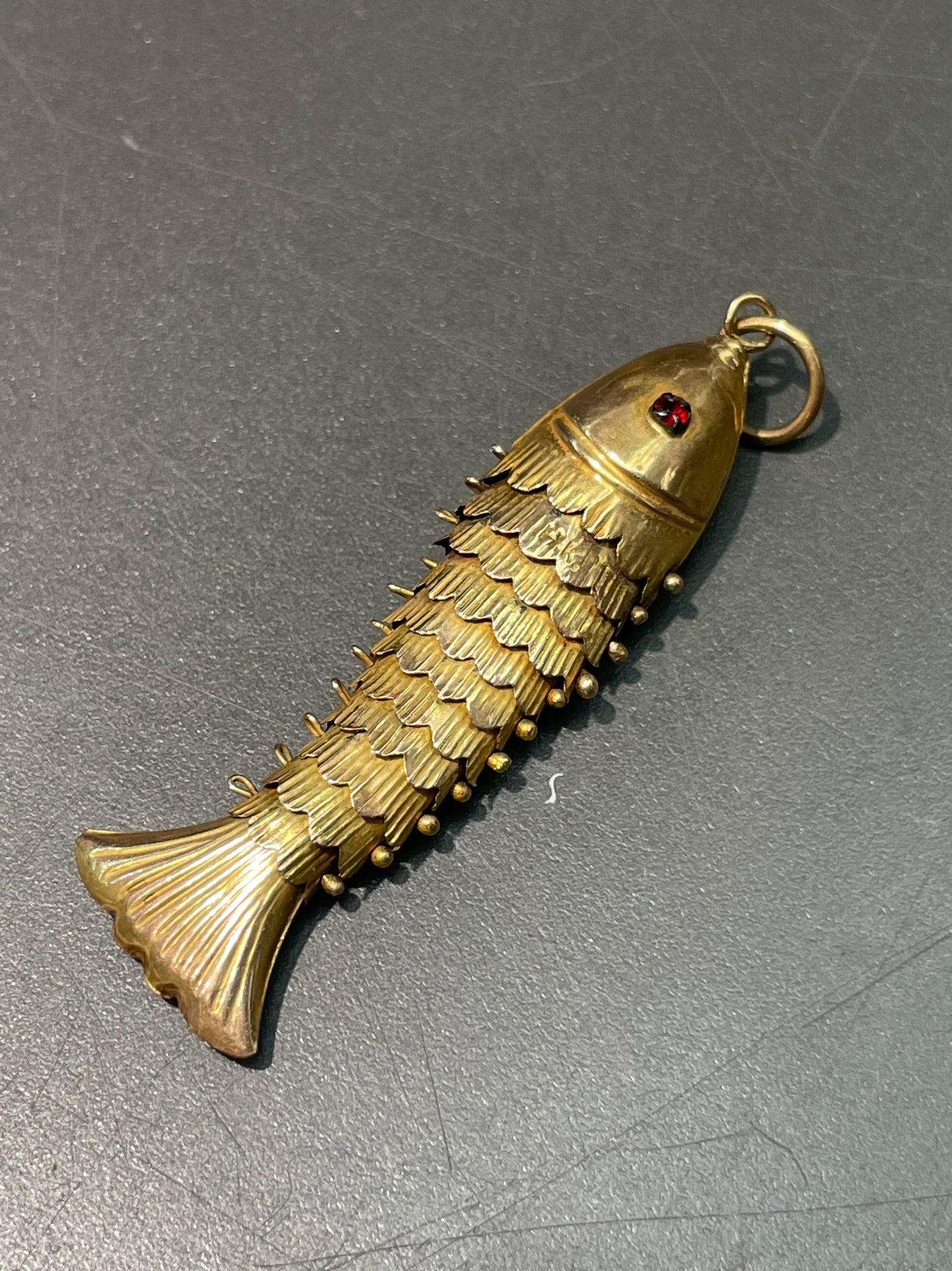 Vintage 14K Yellow Gold Large Articulated Fish Charm Pendant