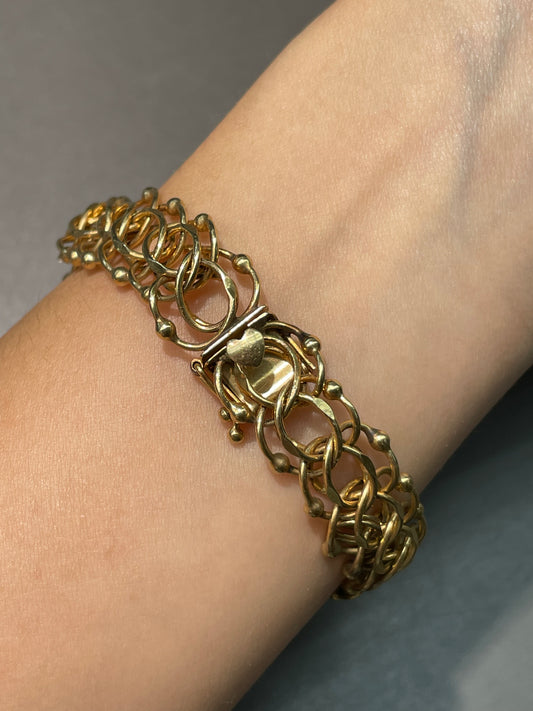 Vintage 14K Yellow Gold Wide Multi-Link Bracelet