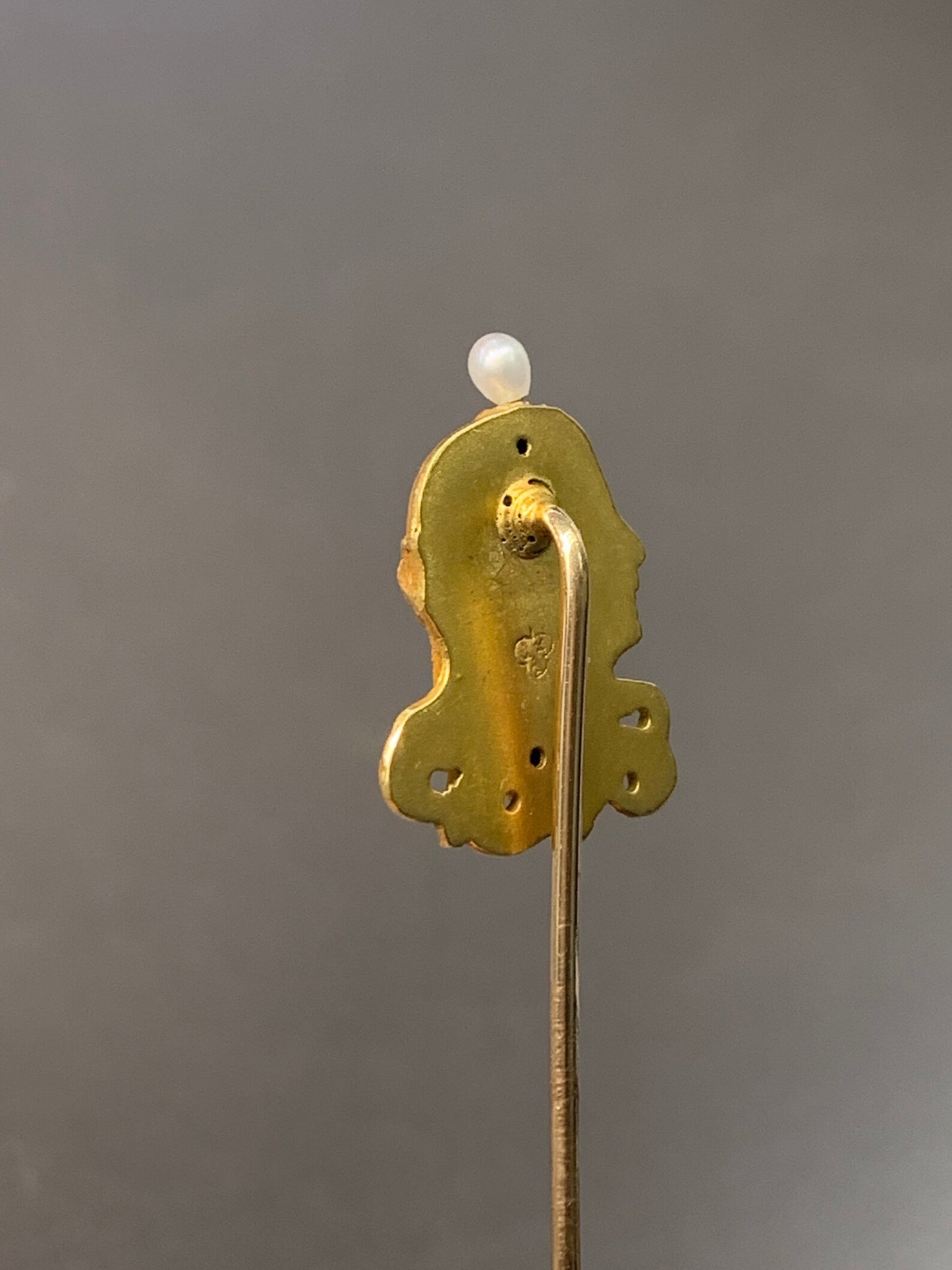 Art Nouveau 14K Gold Enamel Diamond Ruby and Pearl Egyptian Empress Stick Pin