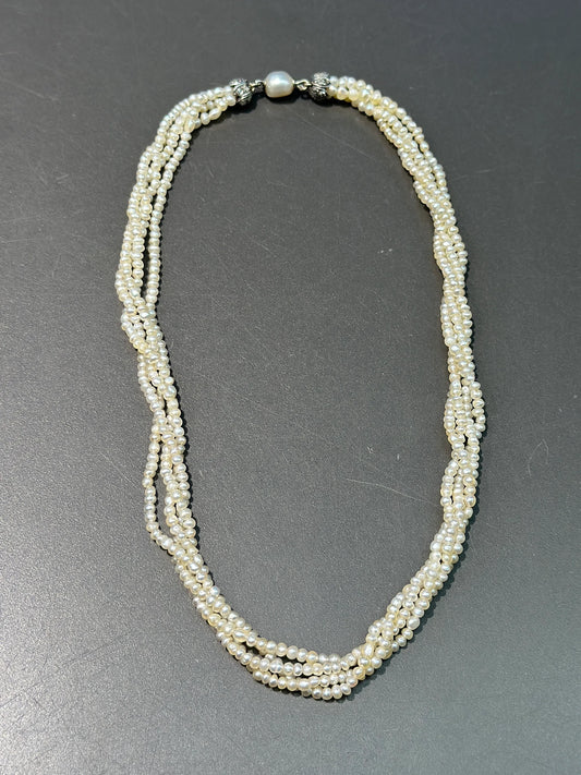 Victorian 14K Gold Natural Saltwater Pearl Bead Necklace GIA Certified