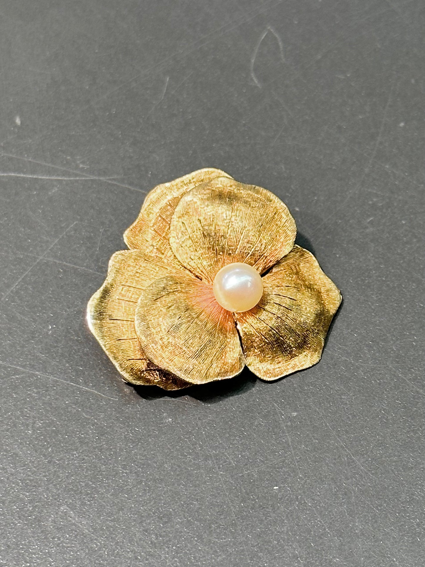 Art Nouveau Style 14K Gold Pearl Pansy Flower