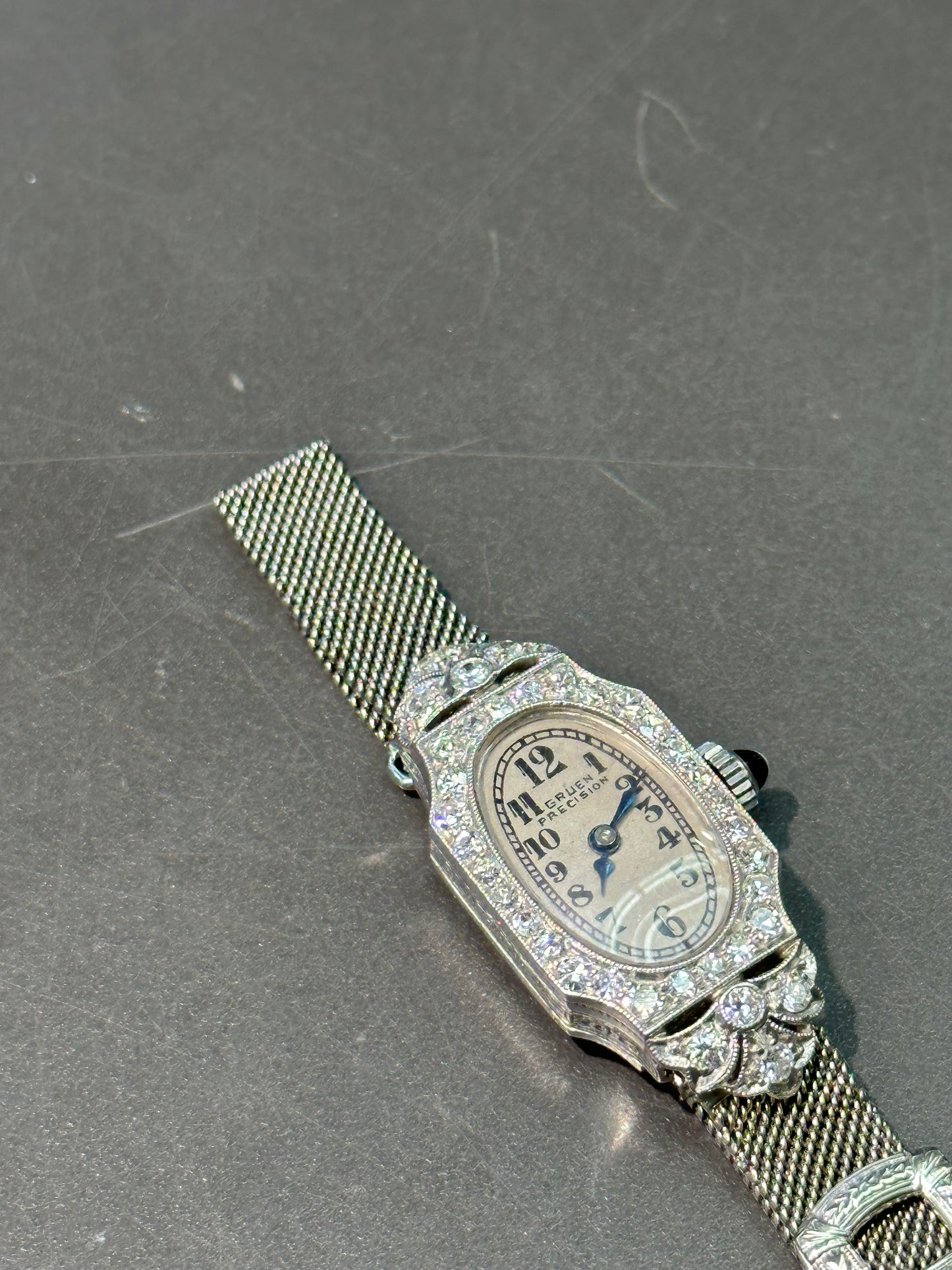 装饰艺术 18K 金钻石可调节网状手表手链