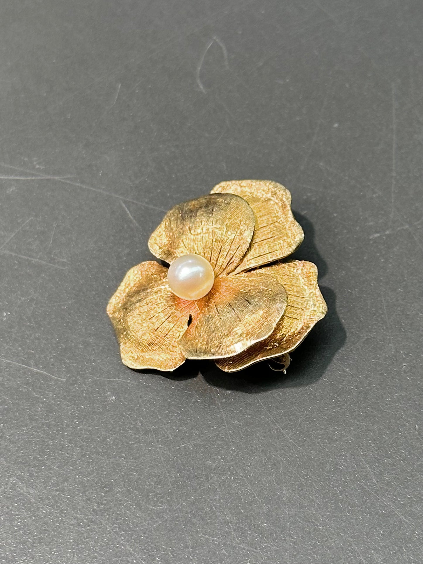 Art Nouveau Style 14K Gold Pearl Pansy Flower