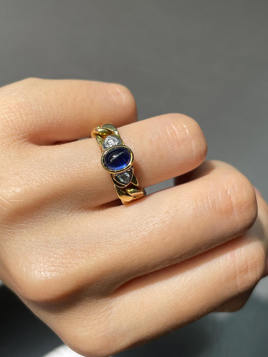 Vintage 18K Gold Sapphire Curb Link Ring