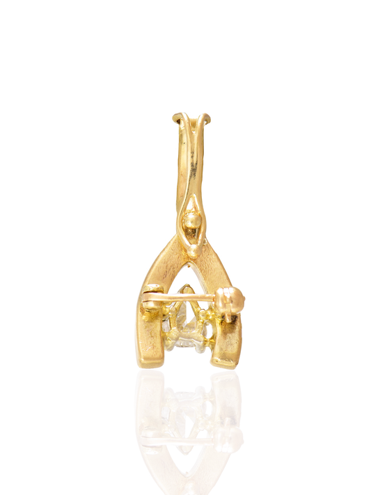 Vintage 14K Gold 0.96 CTW Diamond Wish Bone Pendant Brooch