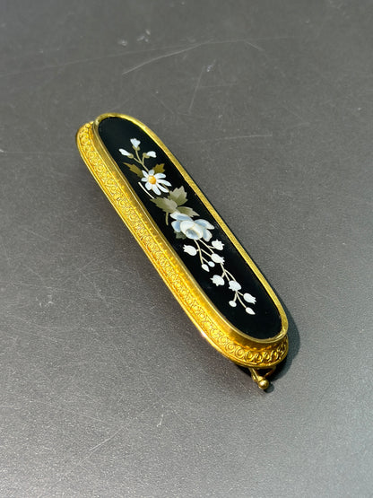 维多利亚伊特鲁里亚 18K 金 Pietra Dura 胸针