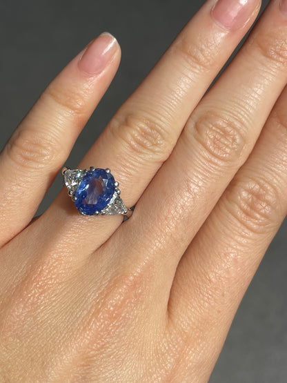 Platinum 3.66 CTW No Heat Ceylon Sapphire Diamond Three Stone Ring