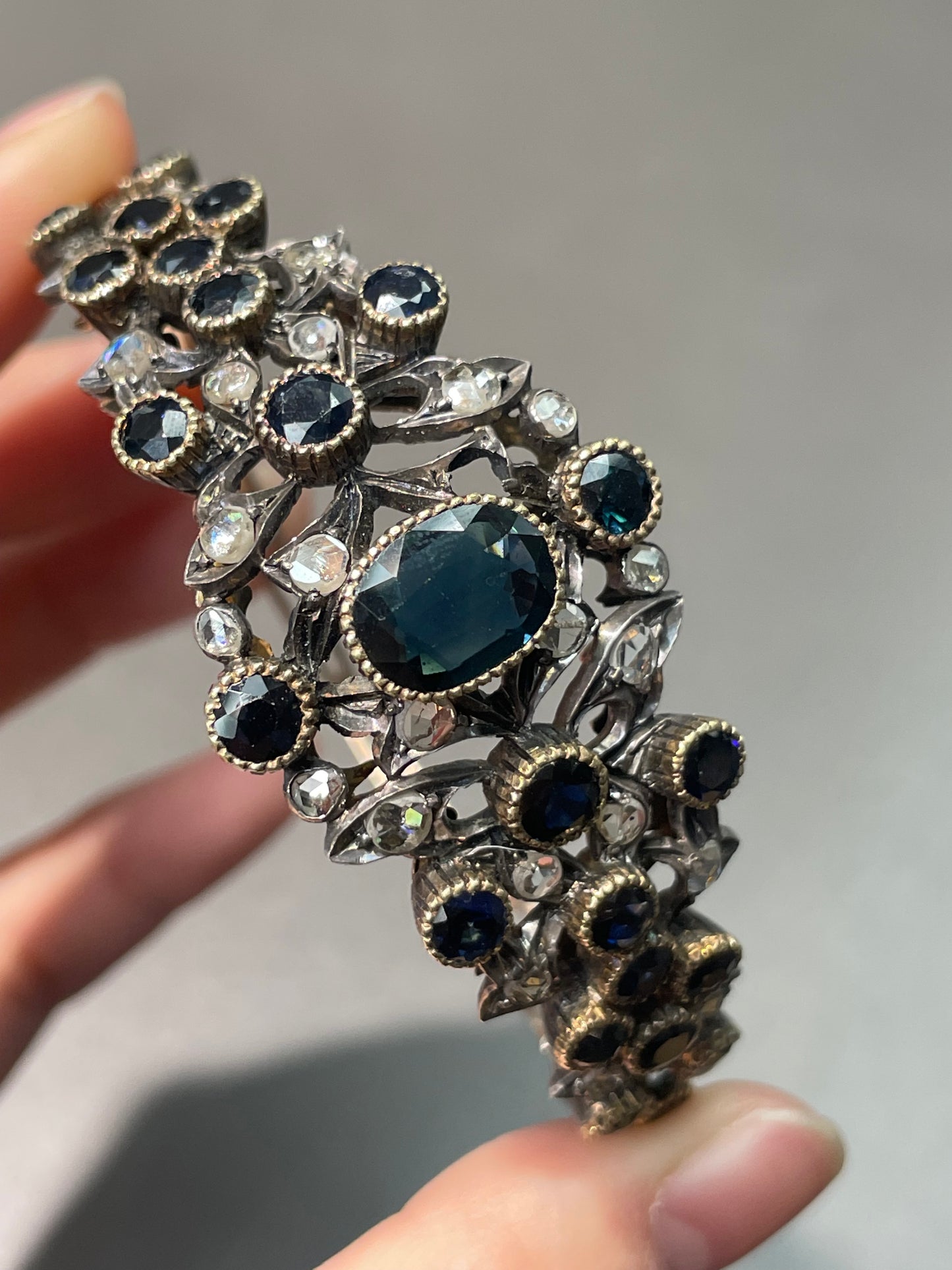 Bracelet en diamant et saphir en argent 925 de style géorgien 14 carats