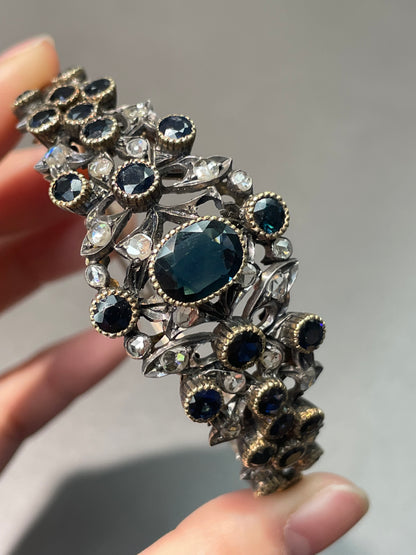 Bracelet en diamant et saphir en argent 925 de style géorgien 14 carats